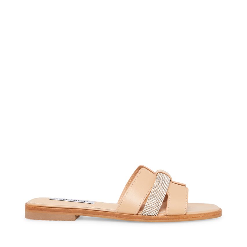 Beige Steve Madden Holli Leather Women\'s Slides | PH 9258GLN